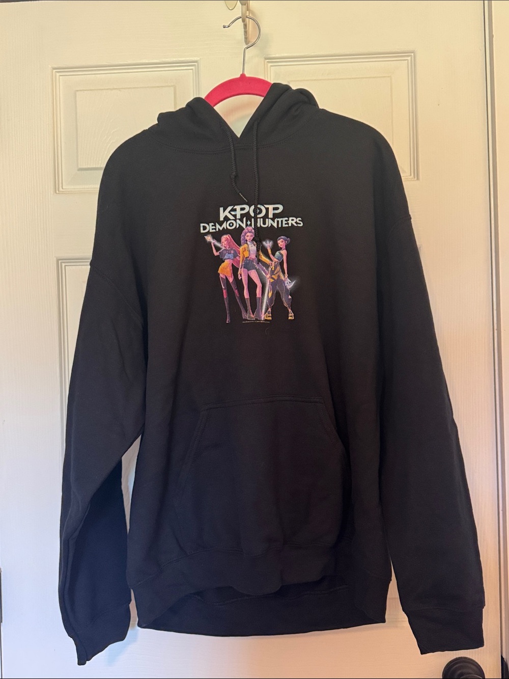 KPOP Demon Hunters Netflix Black Graphic Hoodie Size Large NWOT